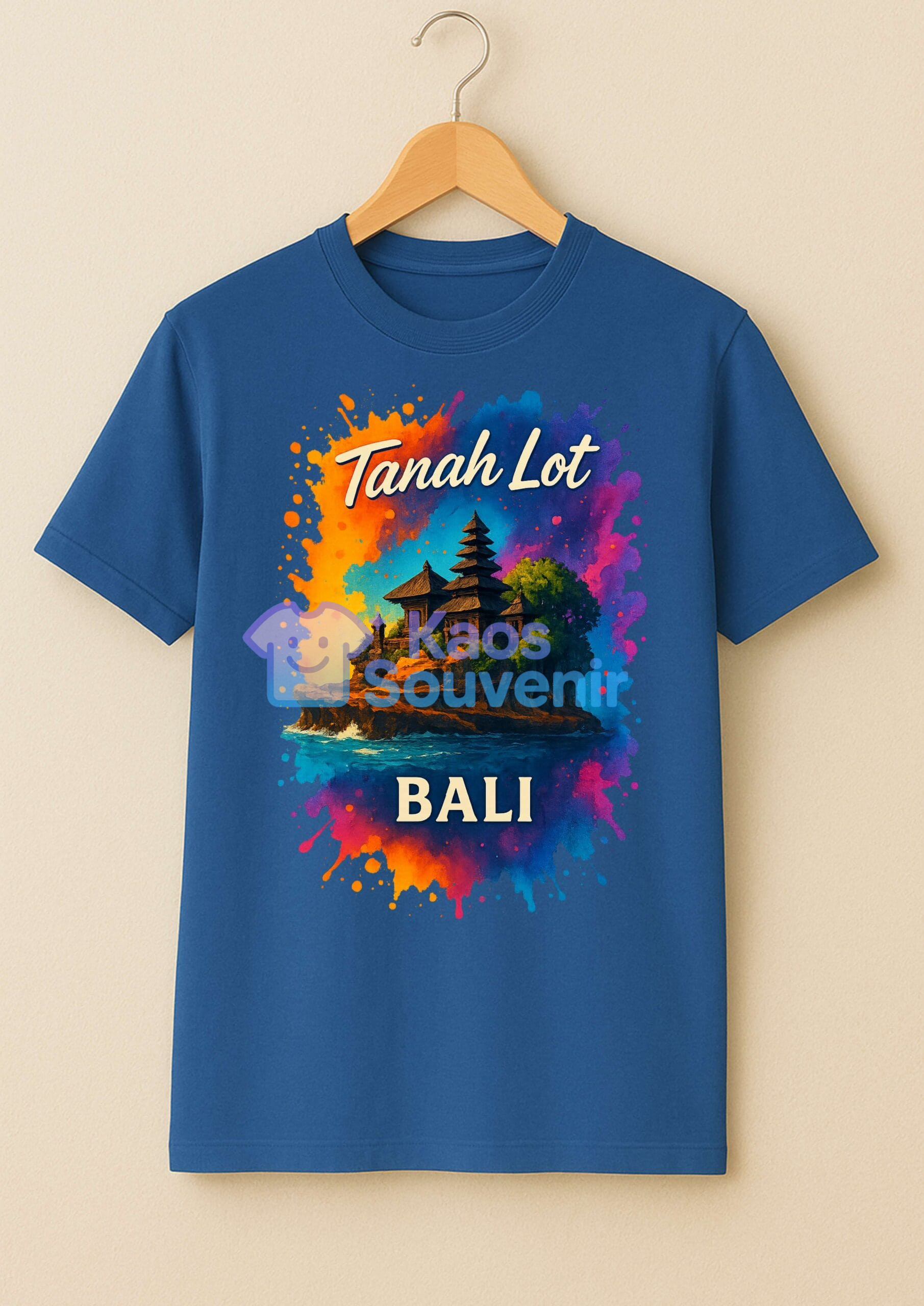 Kaos premium souvenir Tanah Lot Bali dengan bahan lembut adem dan desain keren yang membuat pemakainya terlihat seperti sering liburan ke Bali