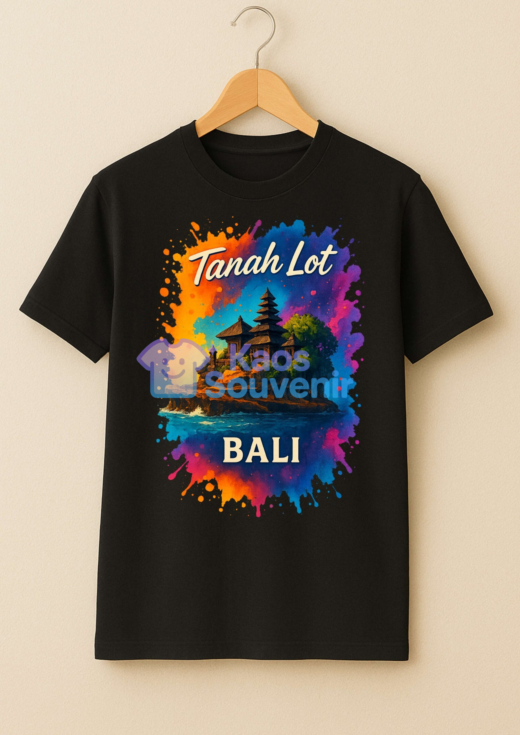 Kaos premium souvenir Tanah Lot Bali dengan bahan lembut adem dan desain keren yang membuat pemakainya terlihat seperti sering liburan ke Bali