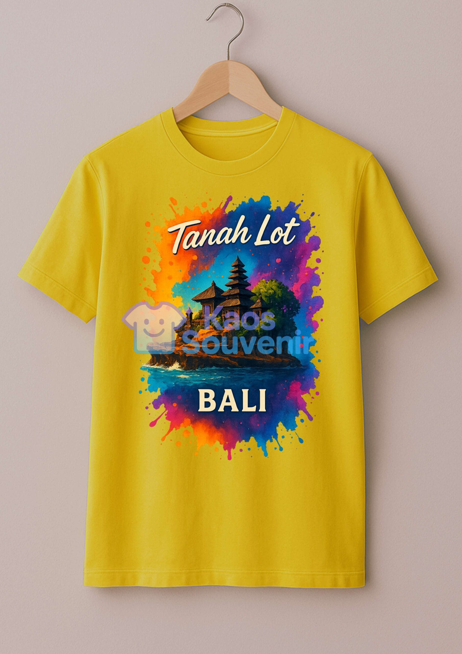 Kaos premium souvenir Tanah Lot Bali dengan bahan lembut adem dan desain keren yang membuat pemakainya terlihat seperti sering liburan ke Bali