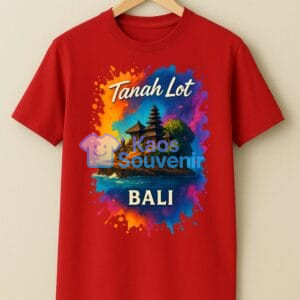 Kaos premium souvenir Tanah Lot Bali dengan bahan lembut adem dan desain keren yang membuat pemakainya terlihat seperti sering liburan ke Bali