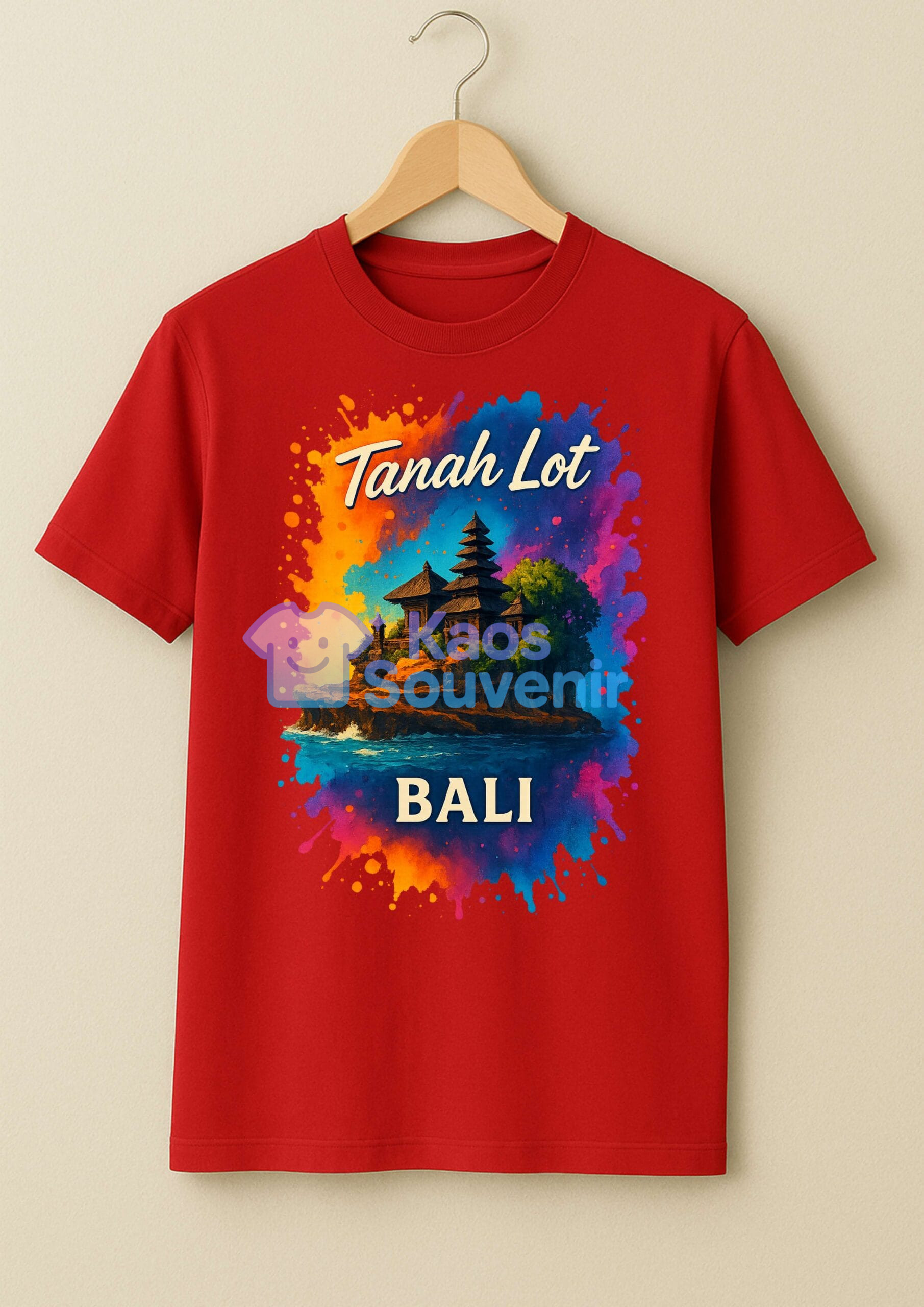 Kaos premium souvenir Tanah Lot Bali dengan bahan lembut adem dan desain keren yang membuat pemakainya terlihat seperti sering liburan ke Bali
