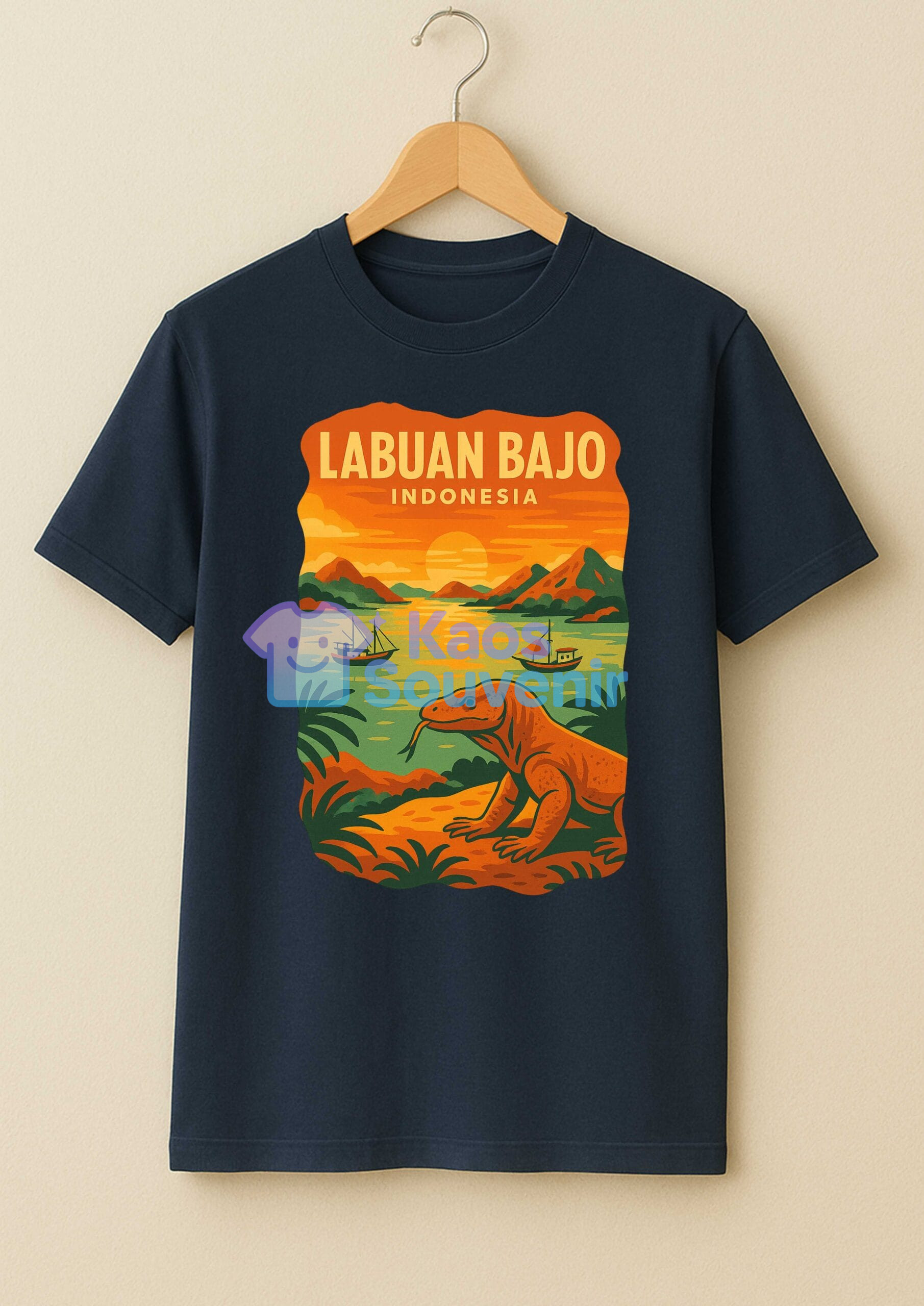 Kaos Souvenir Labuan Bajo – Komodo & Sunset Indonesia, Navy