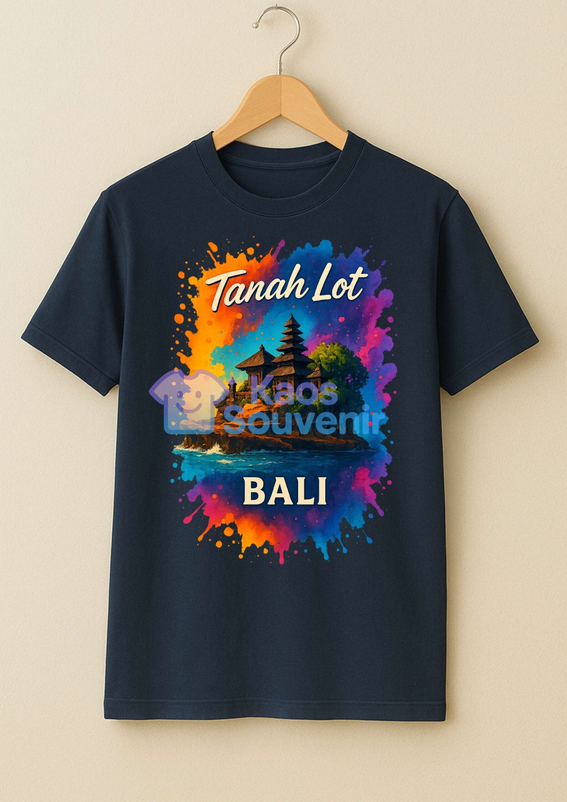 Kaos premium souvenir Tanah Lot Bali dengan bahan lembut adem dan desain keren yang membuat pemakainya terlihat seperti sering liburan ke Bali