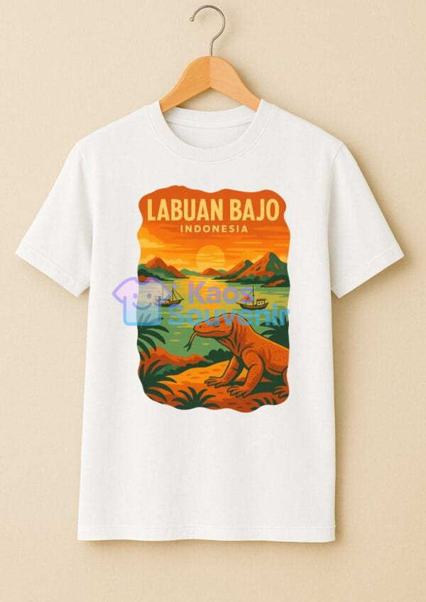 Kaos Souvenir Labuan Bajo – Komodo & Sunset Indonesia, Putih