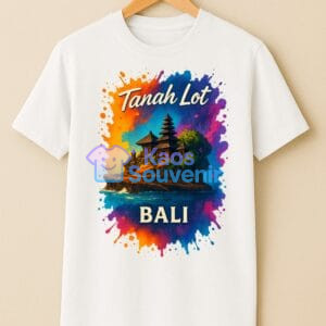 Kaos premium souvenir Tanah Lot Bali dengan bahan lembut adem dan desain keren yang membuat pemakainya terlihat seperti sering liburan ke Bali