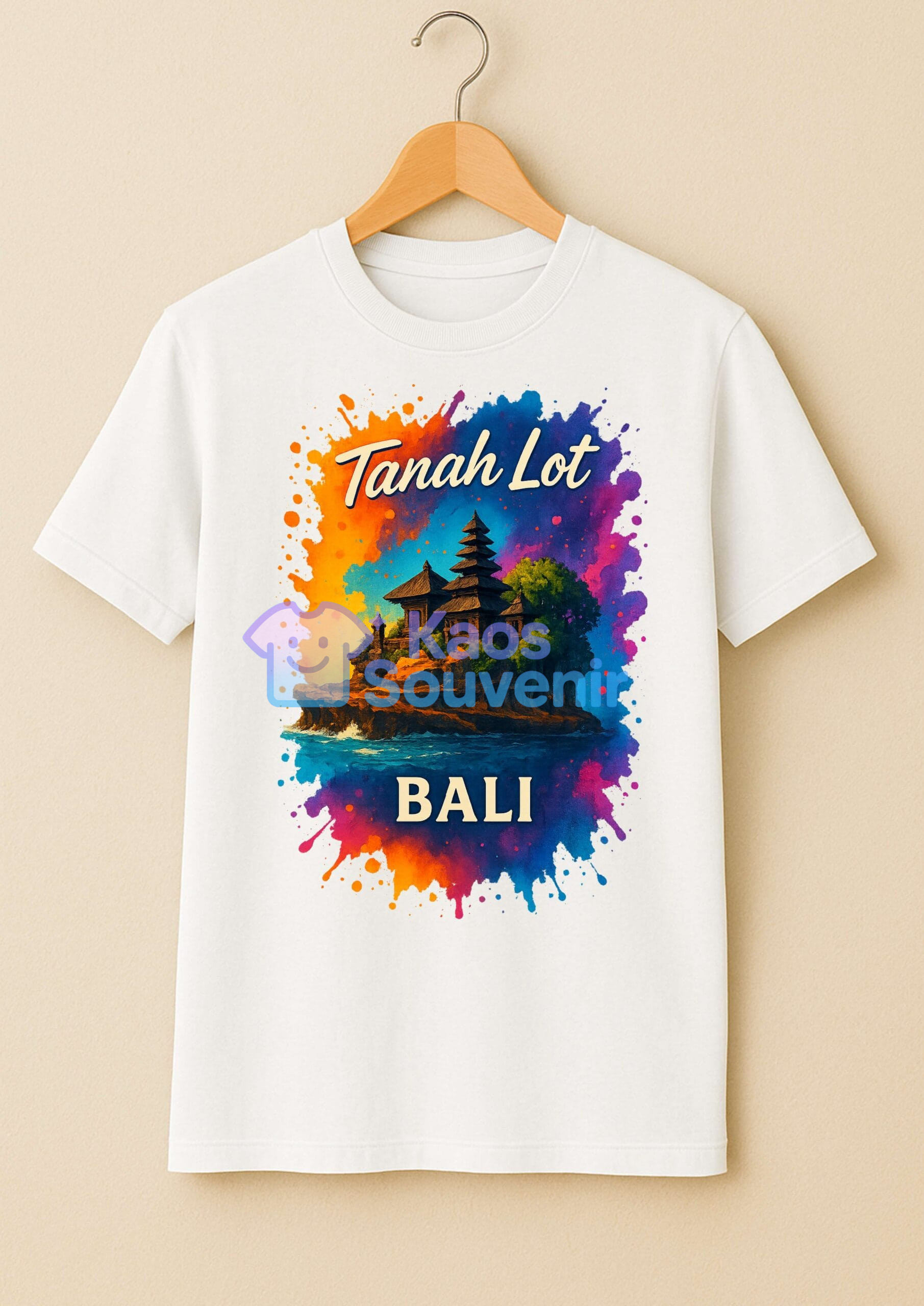 Kaos premium souvenir Tanah Lot Bali dengan bahan lembut adem dan desain keren yang membuat pemakainya terlihat seperti sering liburan ke Bali